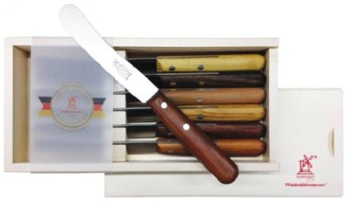 Ontbijtmes 'Buckels' set van zes messen in houten box